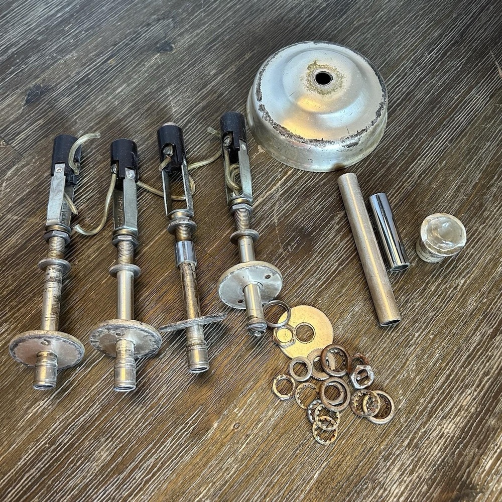 Vintage Chandelier Hardware‎ Lot 4 Candle Socket Assemblies Canopy Tube Parts